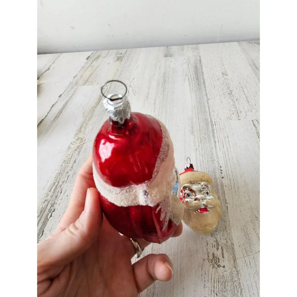 Vintage Santa flocked glass ornament‎ Germany mercury Xmas tree large